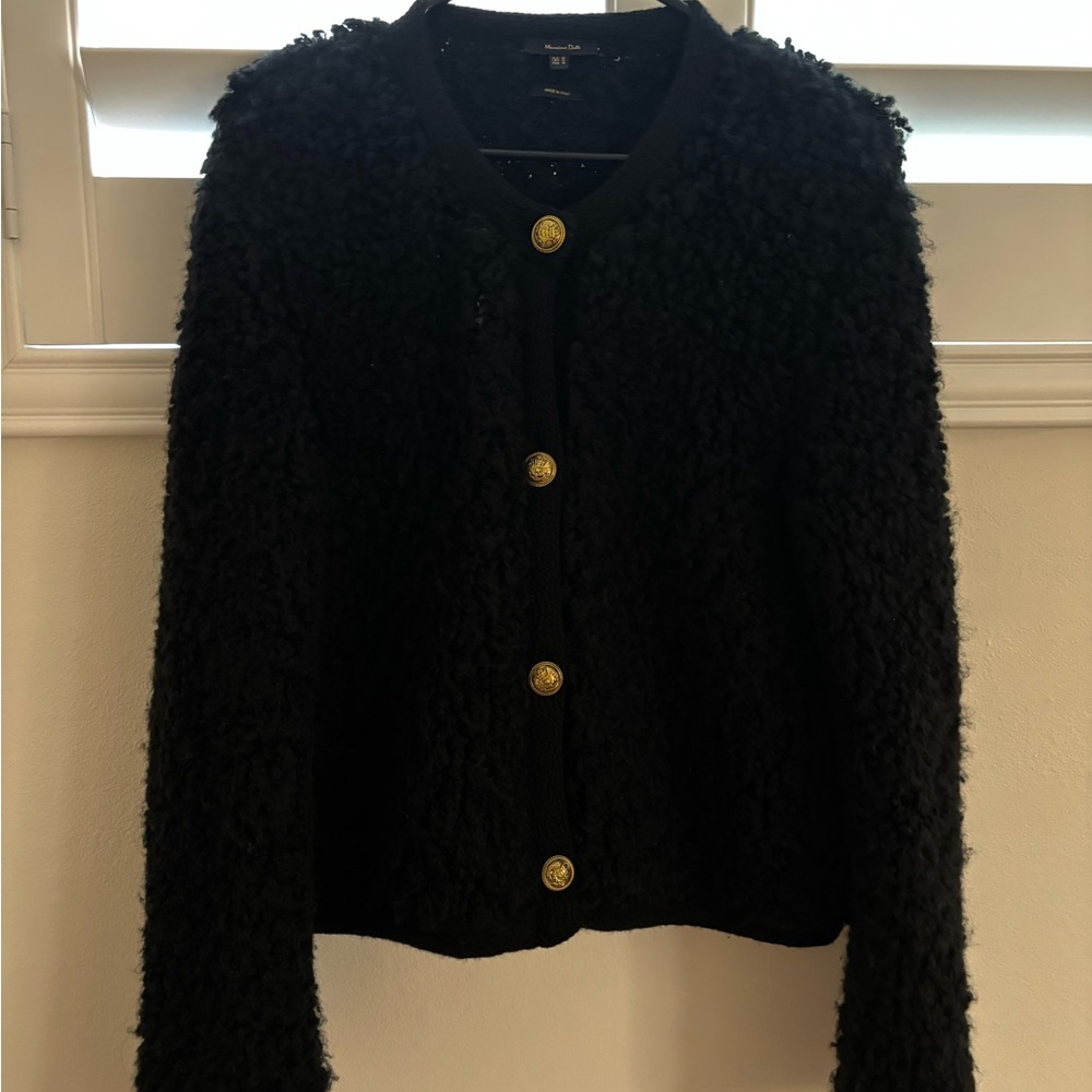 Massimo Dutti Black Teddy Jacket Cozy Textured Design